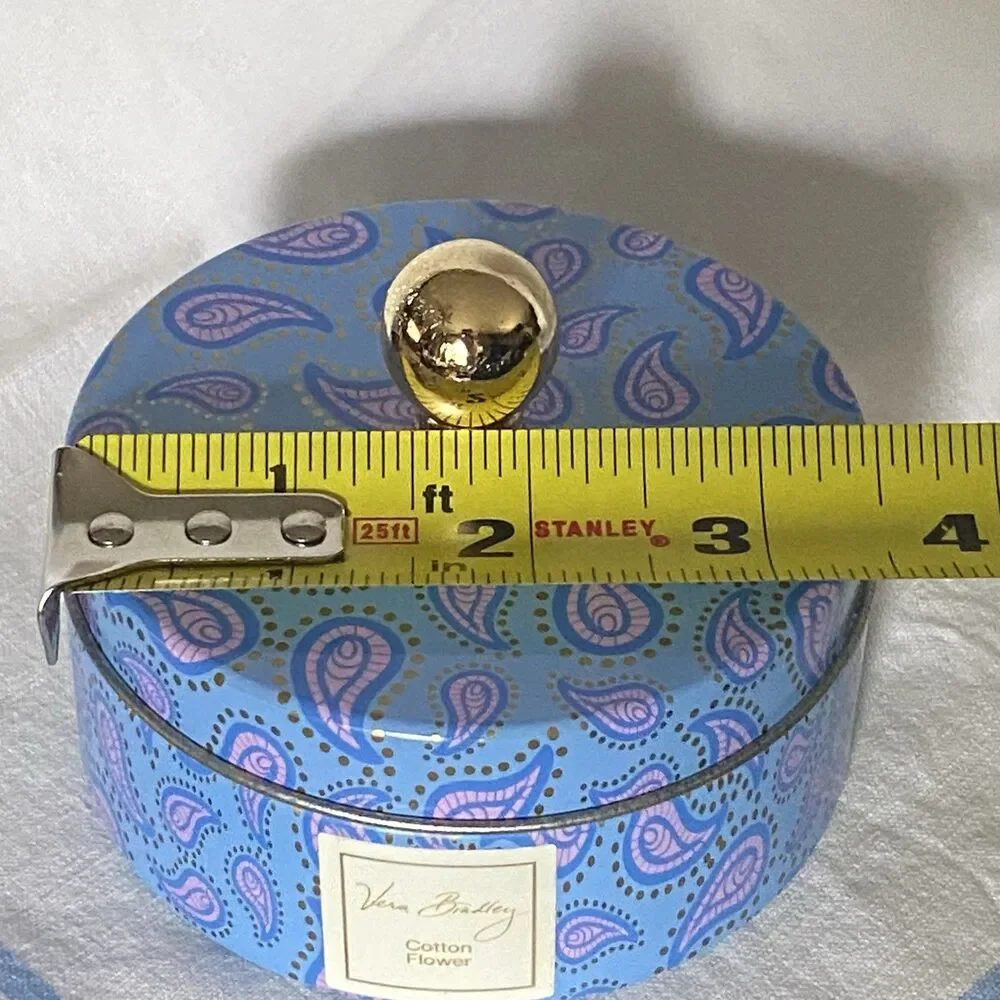 Vera Bradley Cotton Flower Scented Candle 2 Wick Blue Tin Paisley Discontinued